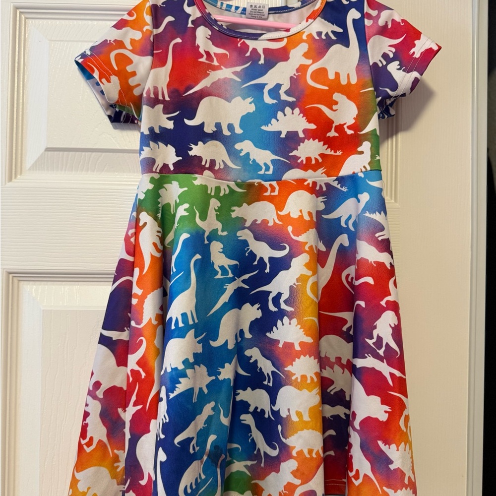 Colorful Dinosaur Print Kids Dress